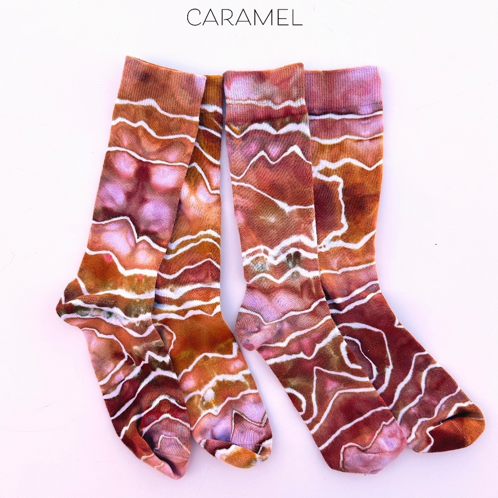 Caramel Tan Brown Geode Socks Tie Dye Bamboo Socks Ice Dye Hand Dyed Crew Socks
